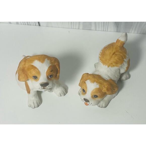 Vintage Homco #1407 Spaniel Puppy Dog Figurines- set of 2 - Excellent Condition - Picture 1 of 6